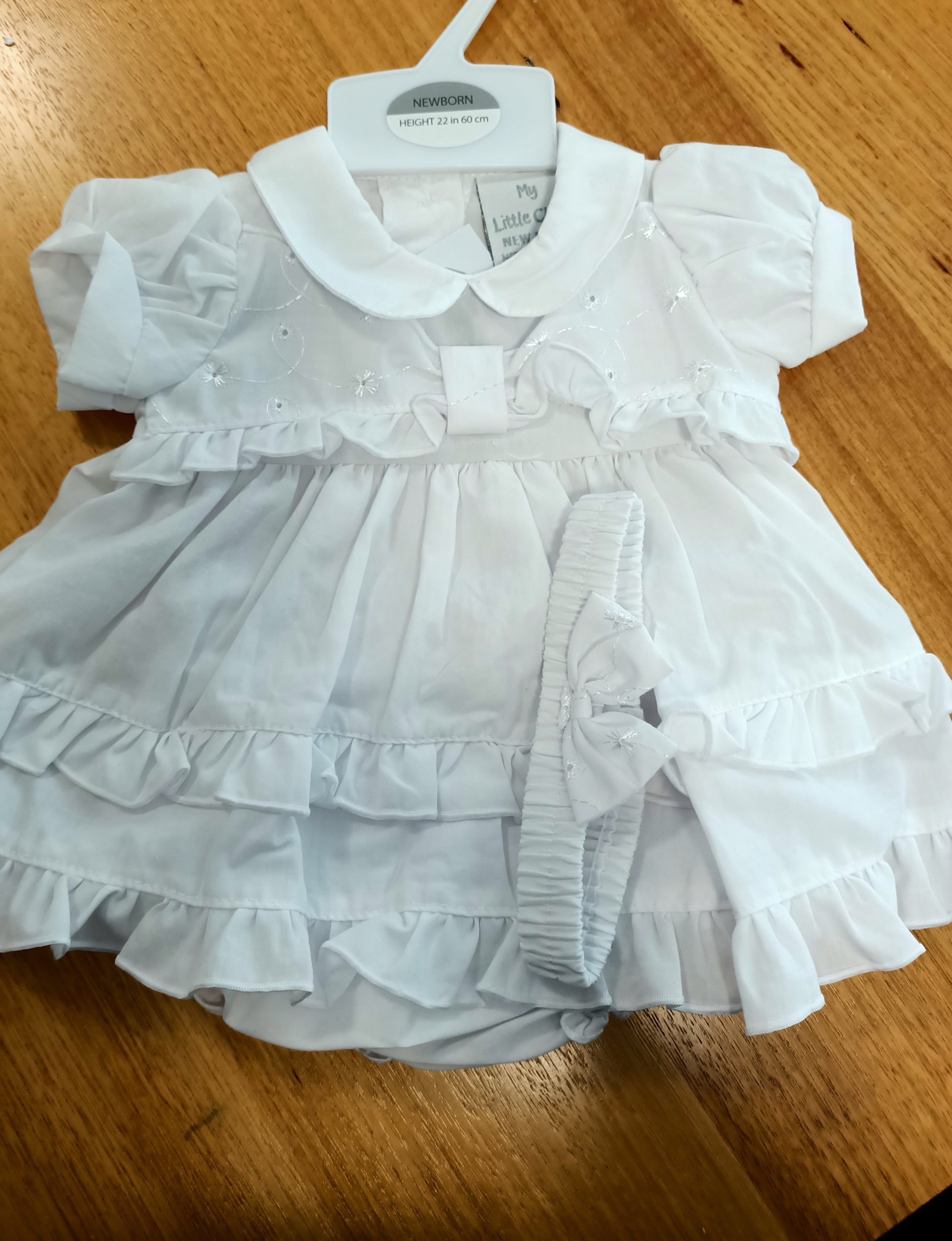 BABY DRESS SET (3 piece) size 0-3mths White Broderie Anglaise