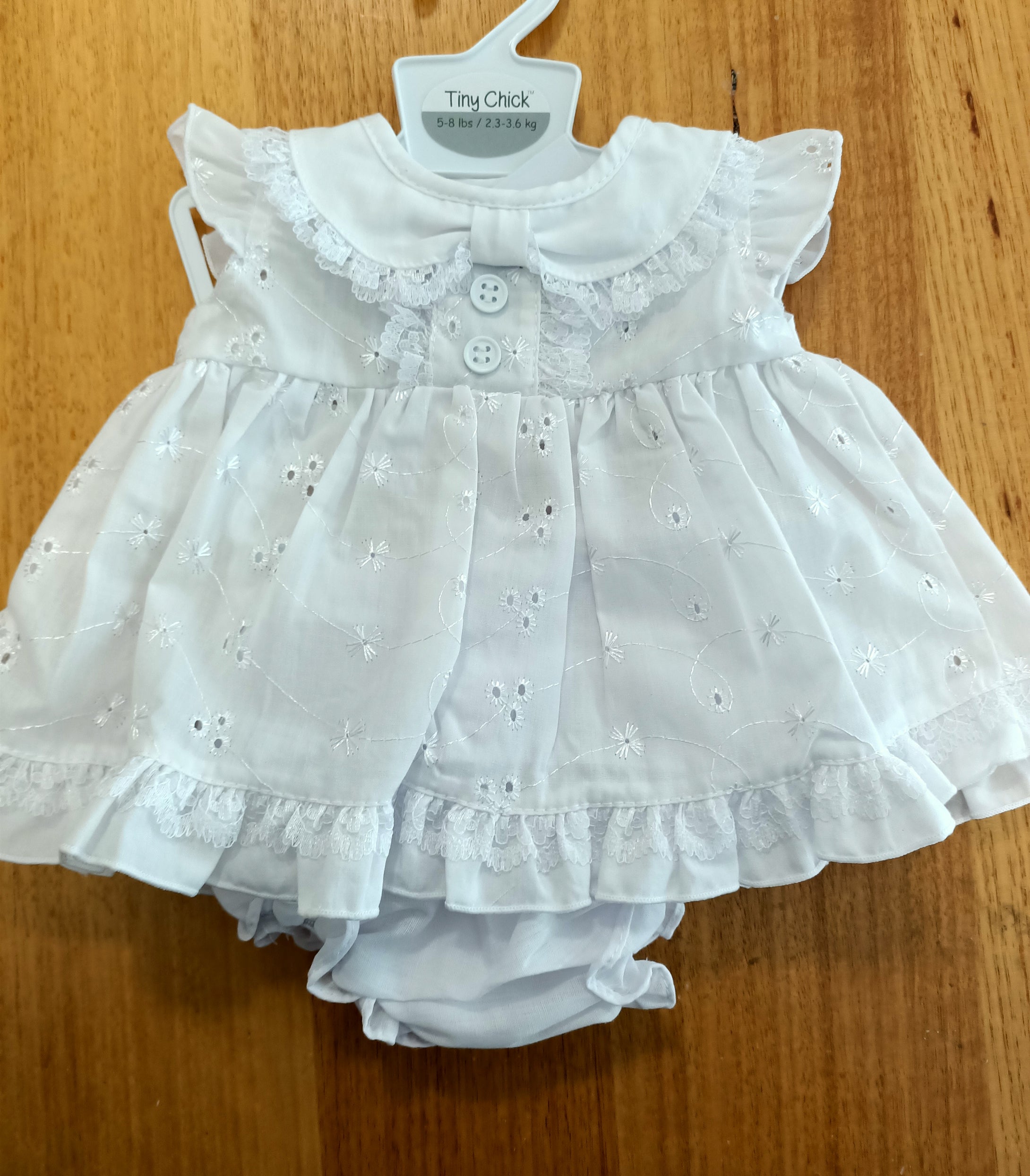 BABY DRESS SET (2 piece) size Newborn. White Broderie Anglaise