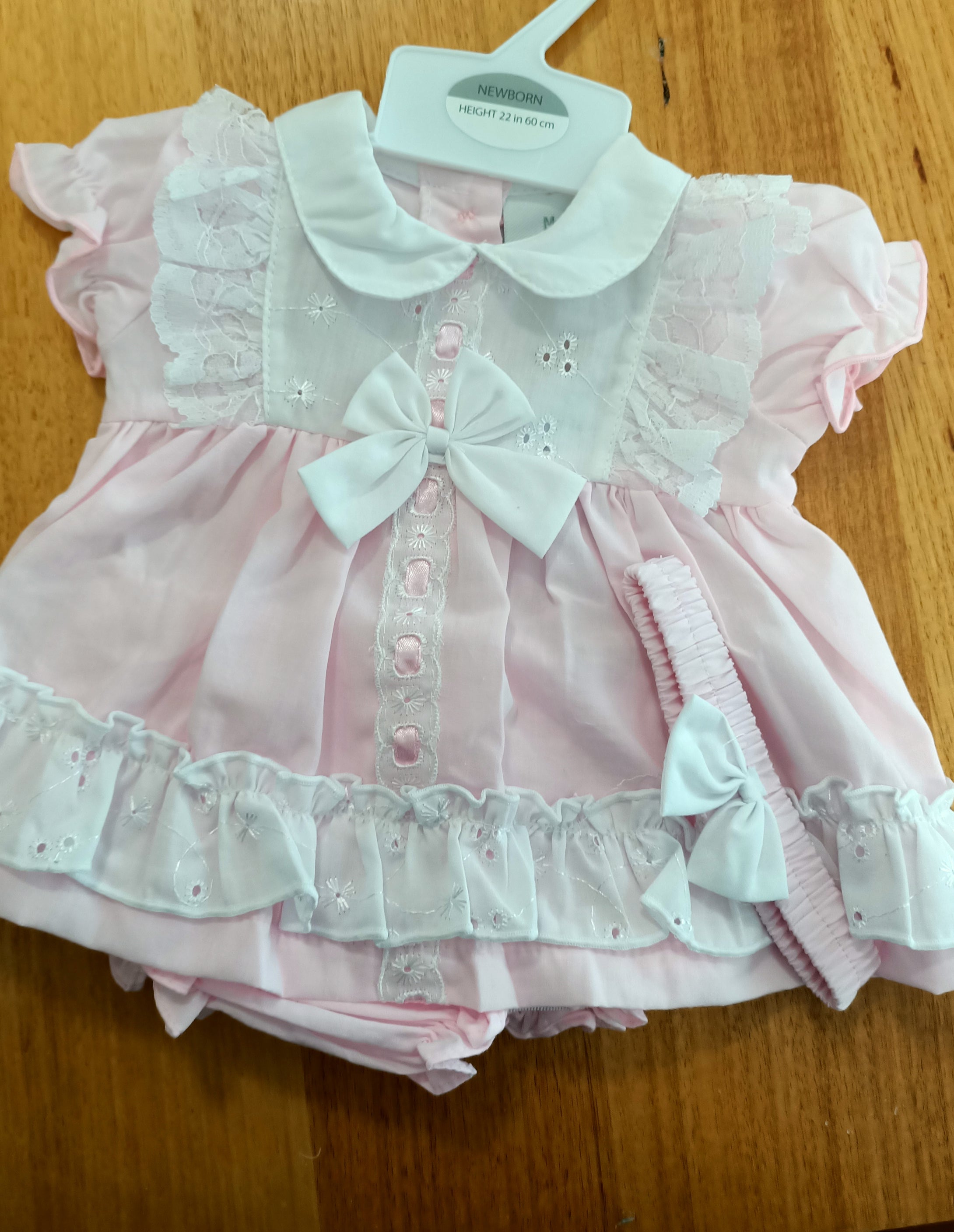 BABY DRESS SET (3 piece) size 3-6mth Pink White Broderie Anglaise