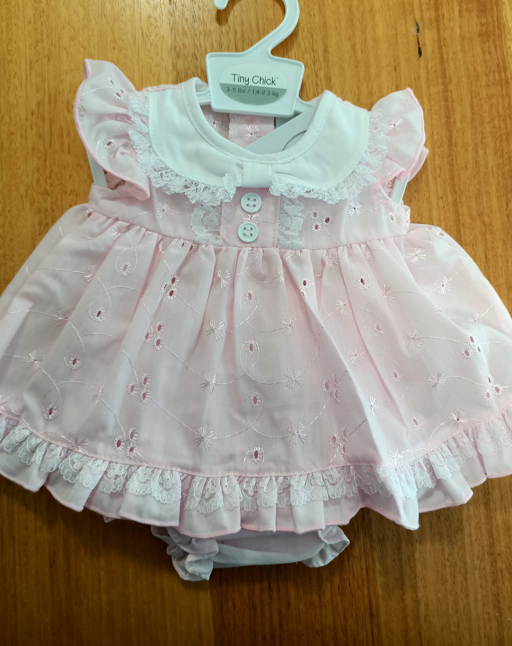 BABY DRESS SET (2 piece) size Prem. Pink Broderie Anglaise