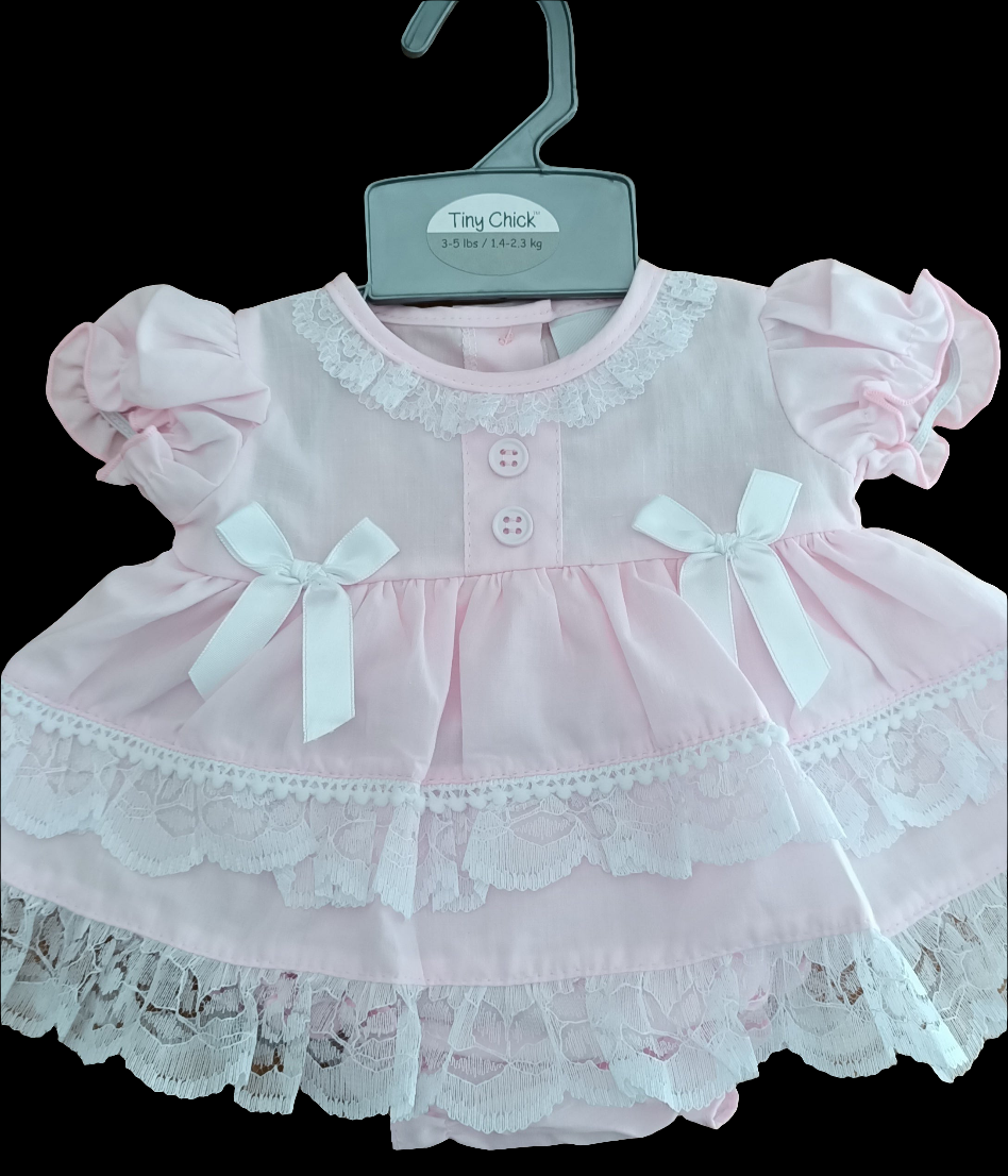 BABY DRESS SET (2 piece) size Prem. Pink  Lace and bows