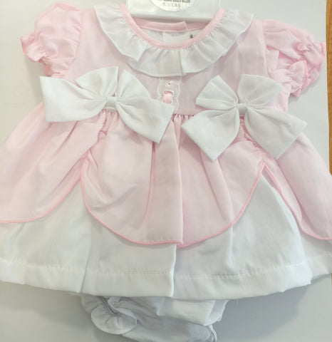 BABY DRESS SET (2 piece) size Newborn. Pink White Bows 