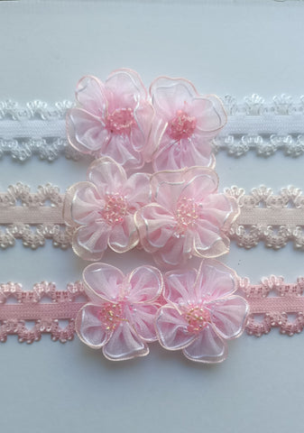 DOLL HEADBANDS for 16-18" dolls PINK FLOWERS 